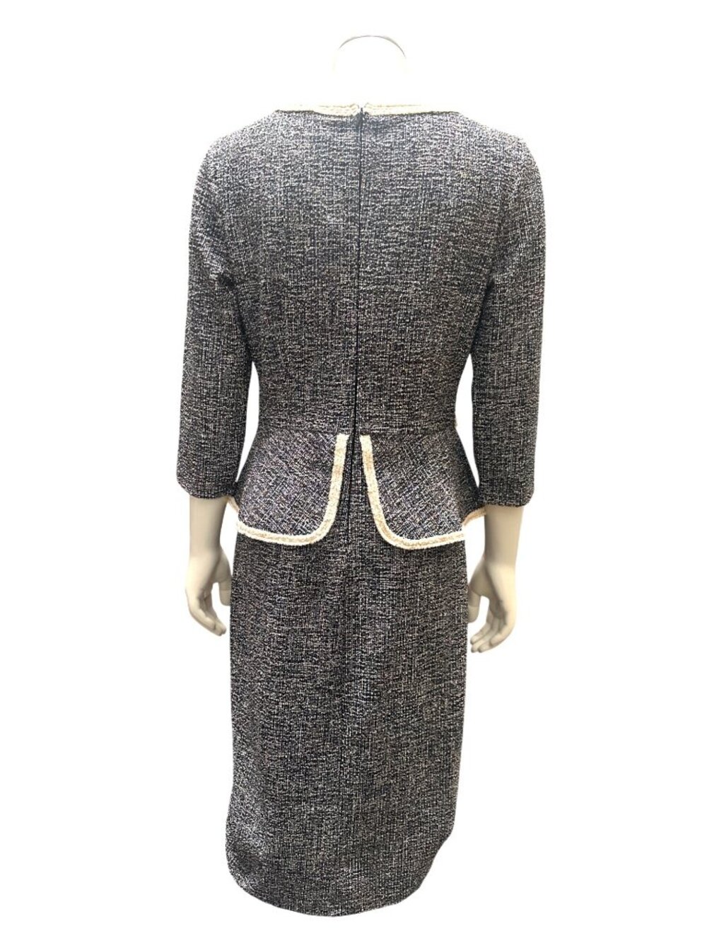 VFShow Size M Black White Tweed Peplum Dress Slim Fit Office City Chic Work Wear - Picture 4 of 16